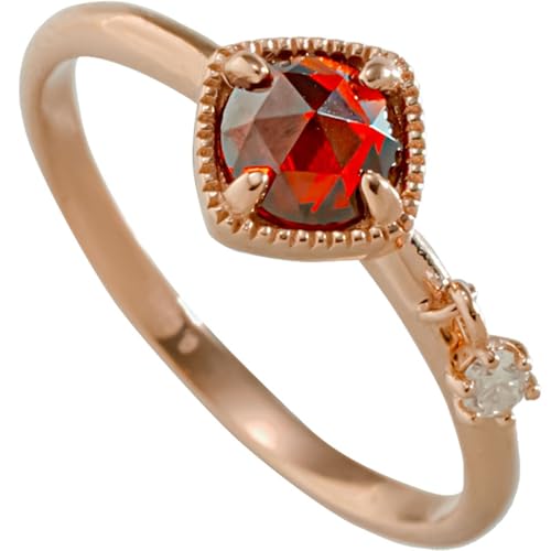 Lirzxin Damenring Gold 585 14 Karat Rosegold, Ehering Damen Quadratisch Design mit Rund Rot Rubin und Diamant Hochzeit Ring Rosegold Gr. 62 (19.7) von Lirzxin