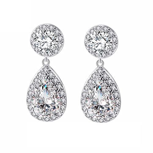 Lirzxin Drop Ohrringe Weißgold 585, Ohrhänger Damen Glänzend Rund und Wassertropfen Moissanit Hochzeit Ohrringe für Braut Weißgold von Lirzxin