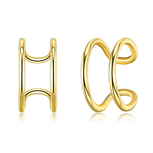 Lirzxin Ear Cuff Gold 750, Damen Ohrringe Nicht Durchdringend Poliert Doppelreihe Geometrisch Ohrringe Geburtstag für Braut Gelbgold von Lirzxin