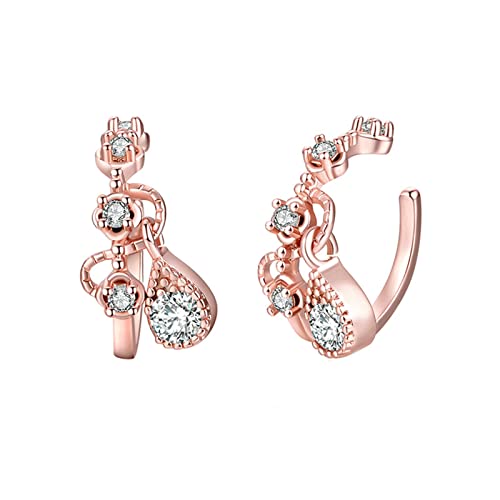 Lirzxin Ear Cuff Rosegold 585, Ohrringe für Damen Nicht Durchdringend Rund Moissanit mit Wassertropfen Anhänger Geburtstag Ohrringe für Frauen Rosegold von Lirzxin