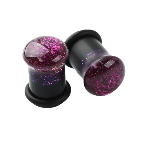 Lirzxin Ear Flesh Tunnel 8mm, 2 Stück Acryl Plug Damen Herren Single Flared Solide Rund mit Pailletten Tunnel Expander Ohrring 8mm Rosa Lila Schwarz von Lirzxin