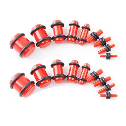 Lirzxin Ear Plugs Tunnel 1.6mm-10mm, 18 Stück Ohr Tunnel Acryl Damen Herren Double Flared Solide Rund mit Silikon Ohrring Plug 1.6mm-10mm Rot von Lirzxin