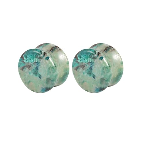 Lirzxin Ear Plugs Tunnel 10mm, 2 Stück Ohr Plug Stein Damen Herren Double Flared Solide Rund Natürlicher Phönixstein Ohr Tunnel 10mm Grün von Lirzxin