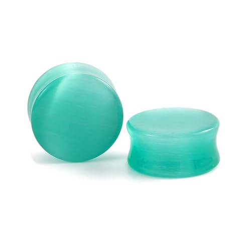 Lirzxin Ear Plugs Tunnel 10mm, 2 Stück Tunnel mit Stein Damen Herren Massiv Rund Double Flared Ohr Plug 10mm Hellgrün von Lirzxin