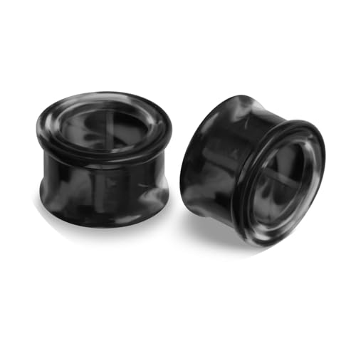 Lirzxin Ear Plugs Tunnel 14mm, 2 Stück Ohr Tunnel Acryl Herren Damen Double Flared Hohl Rund Farbverlauf Ohrring Plug 14mm Grau Schwarz von Lirzxin