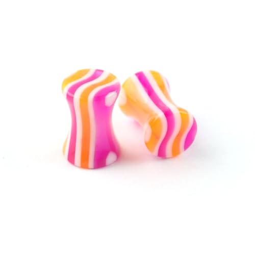 Lirzxin Ear Plugs Tunnel 5mm, 2 Stück Ohr Tunnel Acryl Damen Double Flared Massiv Rund mit Streifen Ohr Plug 5mm Orange Rosa Lila von Lirzxin
