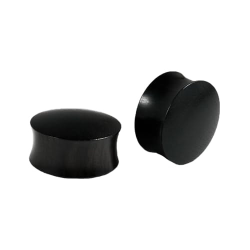 Lirzxin Ear Plugs Tunnel 8mm, 2 Stück Holz Flesh Tunnel Damen Herren Double Flared Massiv Rund Ohrring Plug 8mm Schwarz von Lirzxin