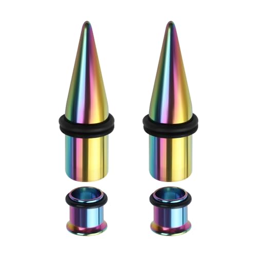 Lirzxin Ear Plugs Tunnel 9mm, 4 Stück Tunnel Ohr Edelstahl Damen Herren 2 Paar Geometrisch Form Single/Double Flared Ohrring Plug Dehnstab 9mm Bunt von Lirzxin