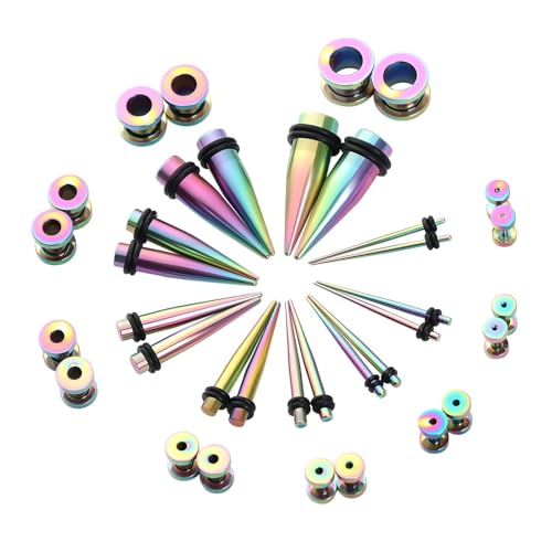 Lirzxin Ear Tunnel Plug 1.6mm-10mm, 36 Stück Tunnel Set Edelstahl Damen Herren Schrauben 2 In 1 Austauschbare Geometrisch Form Single/Double Flared Ohr Plug Dehnstab 1.6mm-10mm Bunt von Lirzxin