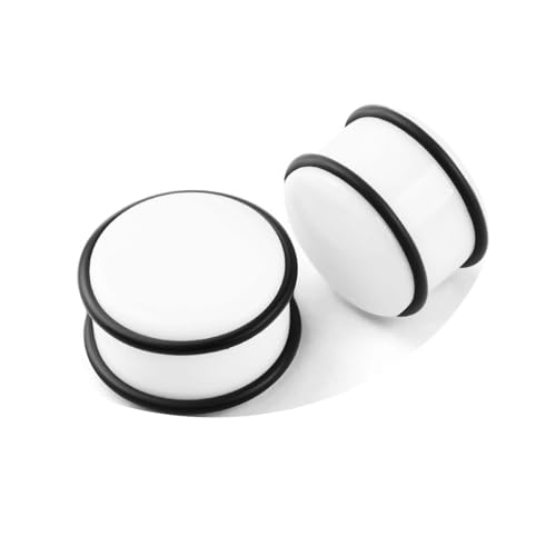 Lirzxin Ear Tunnel Plug 10mm, 2 Stück Ohr Tunnel Acryl Damen Herren Double Flared Massiv Rund Ohr Plug 10mm Weiß Schwarz von Lirzxin