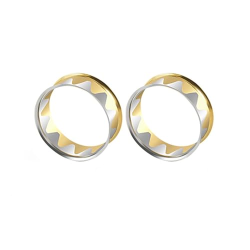 Lirzxin Ear Tunnel Plug 25mm, 2 Stück Tunnel Set Edelstahl Damen Herren Double Flared Hohl Rund mit Welle Ohrring Plug 25mm Silber Gold von Lirzxin