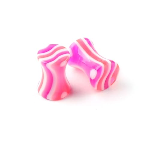 Lirzxin Ear Tunnel Plug 5mm, 2 Stück Tunnel Acryl Set Damen Double Flared Massiv Rund mit Streifen Ohrring Plug 5mm Rot Rosa Lila von Lirzxin