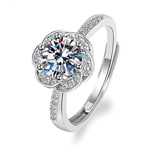 Lirzxin Ehering Weißgold 585 14 Karat, Damen Ringe Für Verlobung Verstellbar Blume Rund Erstellter Diamant und Moissanit Trauringe Hochzeitsringe Weißgold Große 51 (16.2) von Lirzxin