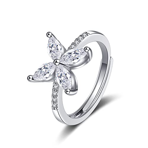 Lirzxin Ehering Weißgold 585 14 Karat, Verlobung Ring Damen Verstellbar Schmetterling Design mit Moissanit Trauringe Weißgold Gr. 47 (15.0) von Lirzxin