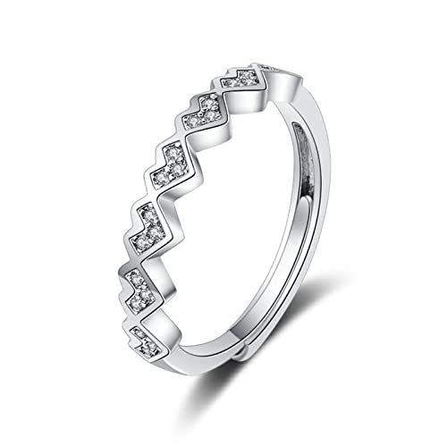 Lirzxin Ehering Weißgold 585 14 Karat, Verlobung Ring Damen Verstellbar Welle Herz Design mit Rund Moissanit Trauringe Weißgold Gr. 54 (17.2) von Lirzxin