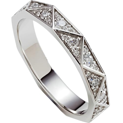 Lirzxin Ehering Weißgold 750 18 Karat, Verlobung Ringe Frauen Dreieck Design mit Rund Erstellter Diamant Trauringe Weißgold Große 54 (17.2) von Lirzxin