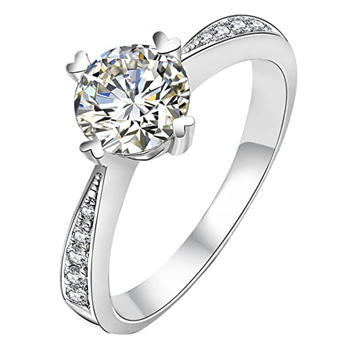 Lirzxin Ehering Weißgold Damen 750 18 Karat, Ring Verlobung Damen Klassisch Rund Moissanit mit 4 Krappen Im Herzschliff Partnerringe Weißgold Gr. 61 (19.4) von Lirzxin
