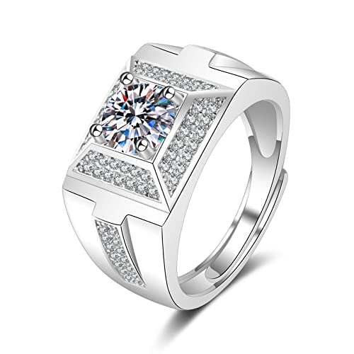 Lirzxin Ehering Weißgold Herren 375 9 Karat, Verlobung Ringe Für Herren Verstellbar Breit Rund Moissanit mit 4 Zinken Eheringe Weißgold Gr. 66 (21.0) von Lirzxin