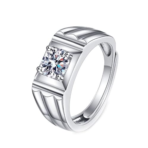 Lirzxin Ehering Weißgold Herren 585 14 Karat, Verlobungsring Für Männer Verstellbar Welle Design Solitär 1 Karat Rund Erstellter Diamant mit 4 Zinken Hochzeit Ring Weißgold Gr. 56 (17.8) von Lirzxin