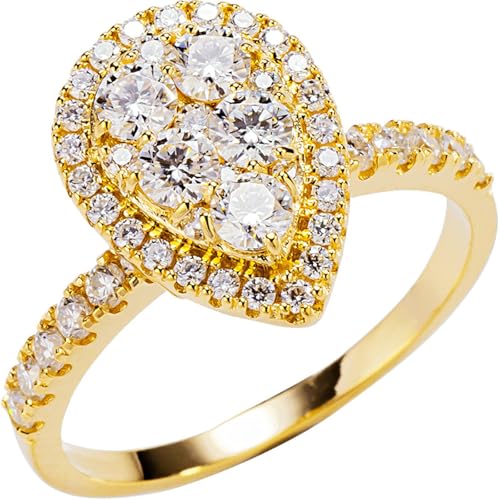 Lirzxin Eheringe Gold 585 14 Karat, Hochzeit Ringe Frauen Luxus Wassertropfen mit Rund Erstellter Diamant Trauringe Verlobungsringe Gelbgold Gr. 53 (16.9) von Lirzxin