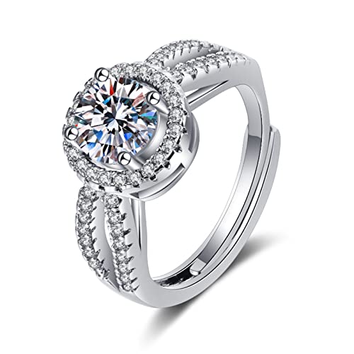 Lirzxin Eheringe Weissgold 375 9 Karat, Ring Verlobung Damen Elegant Verstellbar Rund Erstellter Diamant mit 4 Zinken und Moissanit Hochzeitsringe Weißgold Große 61 (19.4) von Lirzxin
