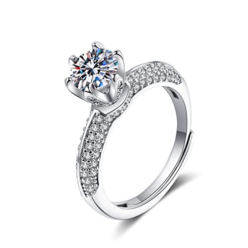 Lirzxin Eheringe Weissgold 585 14 Karat, Hochzeitsringe Damen Verstellbar Rund Erstellter Diamant mit 6 Zinken und Moissanit Verlobung Ringe Weißgold Gr. 62 (19.7) von Lirzxin