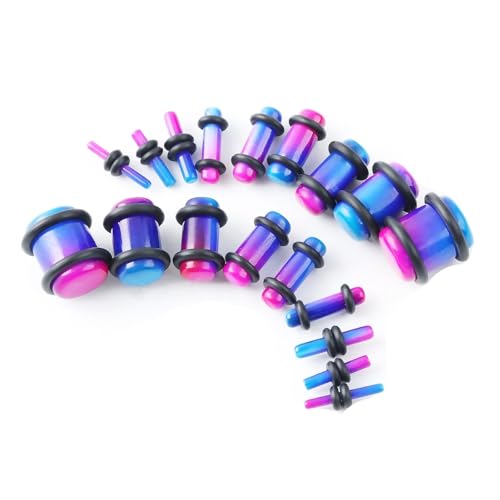 Lirzxin Flesh Tunnel Plug 1.6mm-10mm, 18 Stück Acryl Tunnel Herren Damen Double Flared Solide Rund mit Silikon Ohr Plug 1.6mm-10mm Blau Rosa von Lirzxin