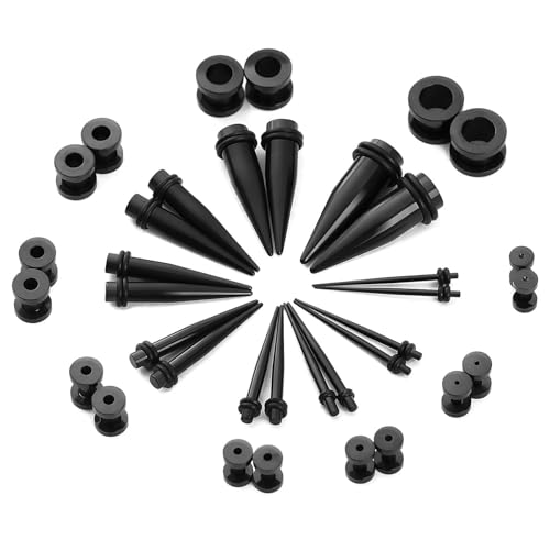 Lirzxin Flesh Tunnel Plug 1.6mm-10mm, 36 Stück Tunnel Ohr Edelstahl Damen Herren Schrauben 2 In 1 Austauschbare Geometrisch Single/Double Flared Ohrring Plug Dehnstab 1.6mm-10mm Schwarz von Lirzxin