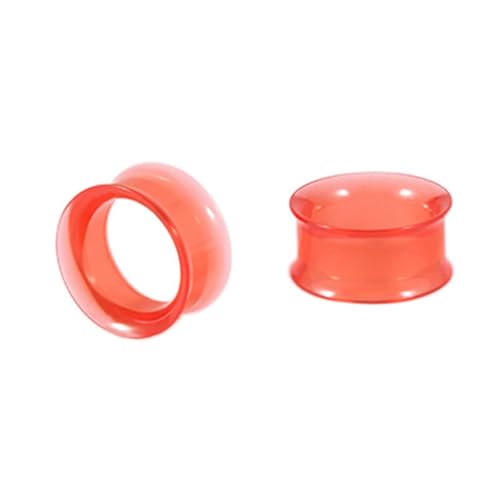 Lirzxin Flesh Tunnel Plug 10mm, 2 Stück Acryl Ohr Plug Herren Damen Halbtransparenter Double Flared Hohl Rund Tunnel Expander Ohrring 10mm Orange Rot von Lirzxin