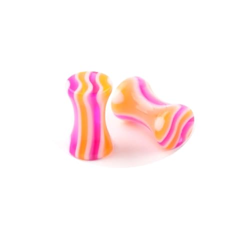 Lirzxin Flesh Tunnel Plug 4mm, 2 Stück Acryl Tunnel Damen Herren Solide Rund mit Streifen Double Flared Ohr Plug 4mm Orange Rosa von Lirzxin