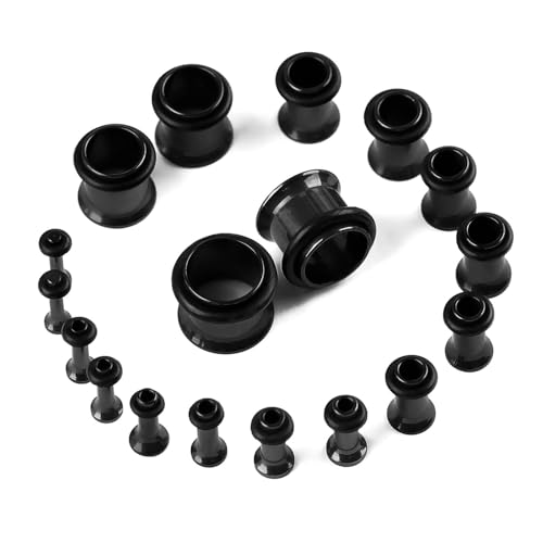 Lirzxin Flesh Tunnel Schmuck 1.6mm-10mm, 18 Stück Ohr Tunnel Plug Edelstahl Herren Damen Rund Hohl Double Flared Ohrring Plug 1.6mm-10mm Schwarz von Lirzxin