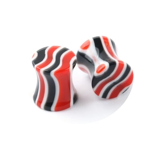 Lirzxin Flesh Tunnel Set 8mm, 2 Stück Plug Tunnel Acryl Herren Damen Solide Rund mit Streifen Double Flared Ohr Plug 8mm Schwarz Rot von Lirzxin