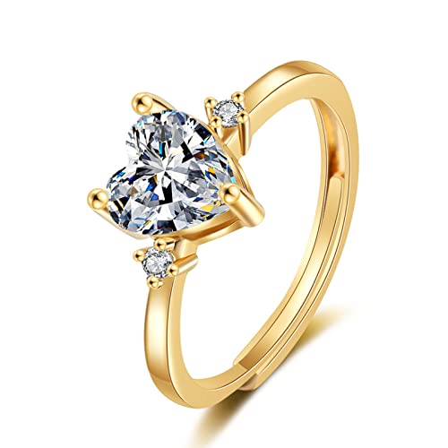 Lirzxin Frauen Ringe Gold 375 9 Karat, Verlobungsring Frauen Verstellbar Elegant Herz Erstellter Diamant und Moissanit Freundschaftsringe Gelbgold Große 65 (20.7) von Lirzxin