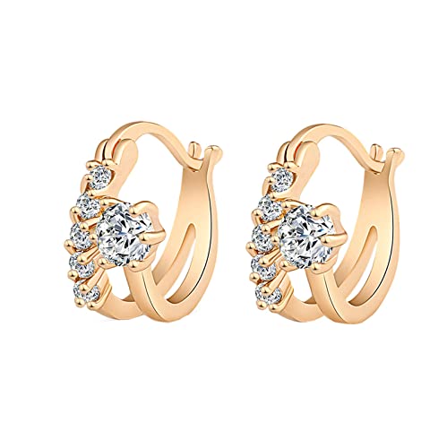 Lirzxin Gelbgold Ohrringe Damen 585, Creolen Damen Elegant Hohl Design mit Rund Moissanit Geburtstag Ohrringe für Frauen Gelbgold von Lirzxin