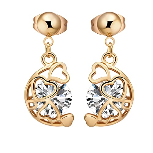 Lirzxin Gelbgold Ohrringe Damen 585, Damen Ohrhänger Hohl Herz mit Rund Moissanit Ohrringe Hochzeit für Frauen Gelbgold von Lirzxin