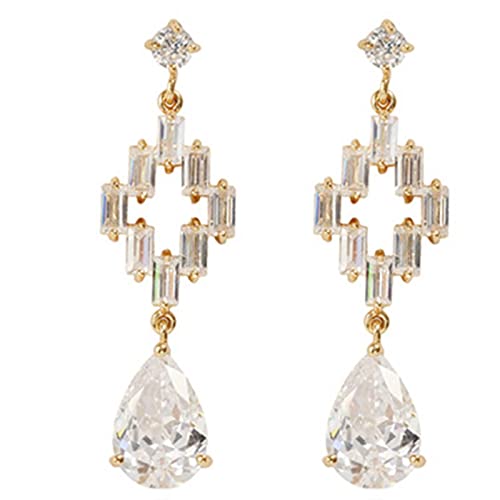 Lirzxin Gelbgold Ohrringe Damen 585, Damen Ohrhänger Lang Quasten Hohl Kreuz mit Wassertropfen Moissanit Hochzeit Ohrringe für Braut Gelbgold von Lirzxin