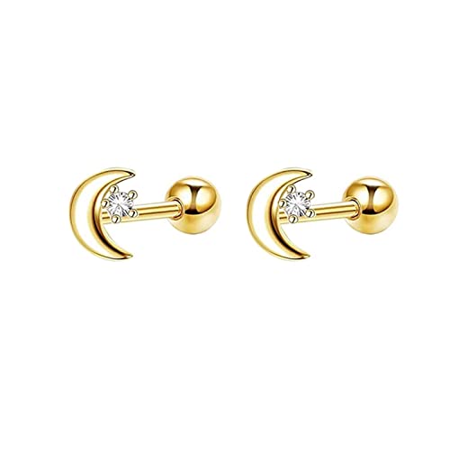 Lirzxin Gelbgold Ohrringe Damen 585, Damen Ohrstecker Mond Form mit Rund Moissanit Ohrringe Hochzeit für Frauen Gelbgold von Lirzxin