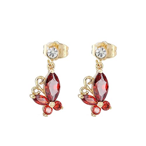 Lirzxin Gelbgold Ohrringe Damen 585, Drop Ohrhänger Damen Schmetterling mit Rubin und Erstellter Diamant Ohrringe Hochzeit für Frauen Gelbgold von Lirzxin