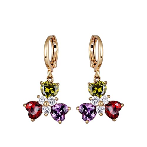 Lirzxin Gelbgold Ohrringe Damen 750, Drop Ohrhänger Damen Creolen mit Herz Blume Amethyst Peridot Rubin Geburtstag Ohrringe für Frauen Gelbgold von Lirzxin