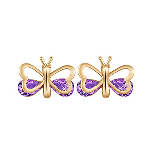 Lirzxin Gelbgold Ohrstecker 585 echtgold, Ohrringe Damen Hohl Schmetterling mit Wassertropfen Amethyst Lila Hochzeit Ohrringe für Braut Gelbgold von Lirzxin