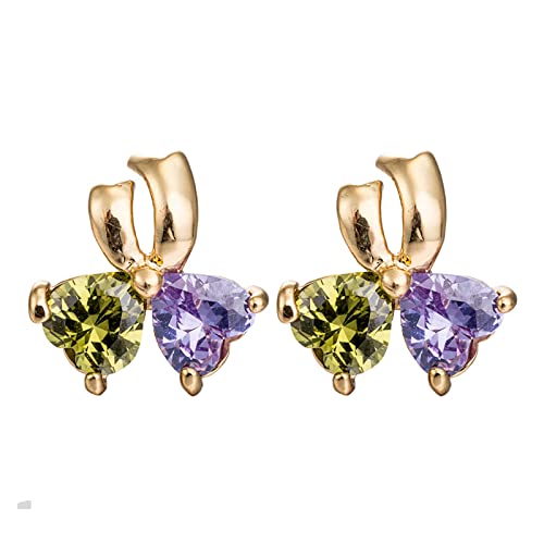 Lirzxin Gelbgold Ohrstecker 750 echtgold, Elegante Ohrringe Damen Herz Amethyst Peridot Bogenknoten Ohrringe Geburtstag für Braut Gelbgold von Lirzxin