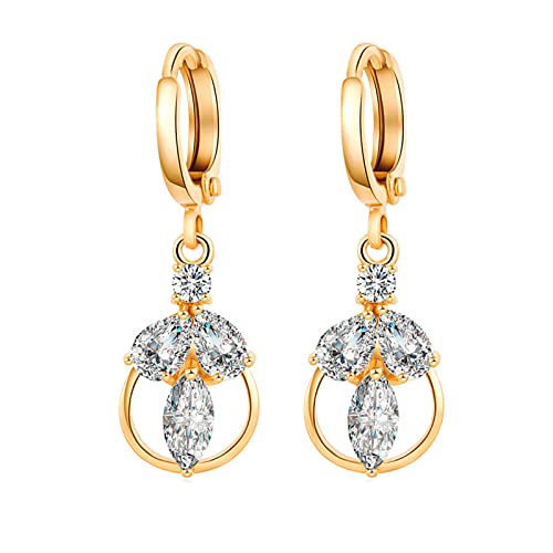 Lirzxin Gold Ohrringe Damen 375 Echtgold, Ohrhänger Damen Creolen mit Hohl Kreis Moissanit Weiß Ohrringe Geburtstag für Braut Gelbgold von Lirzxin