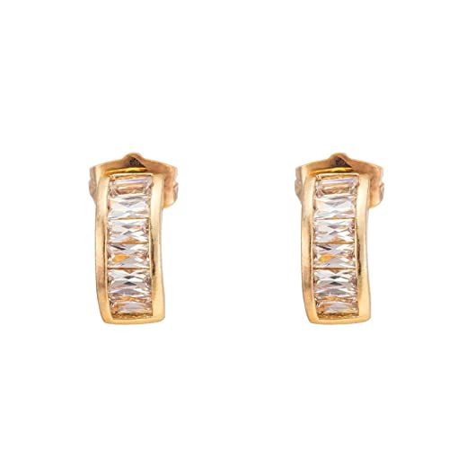 Lirzxin Gold Ohrringe Damen 585 Echtgold, Damen Ohrstecker Halbkreis mit Rechteckig Moissanit Geburtstag Ohrringe für Frauen Gelbgold von Lirzxin