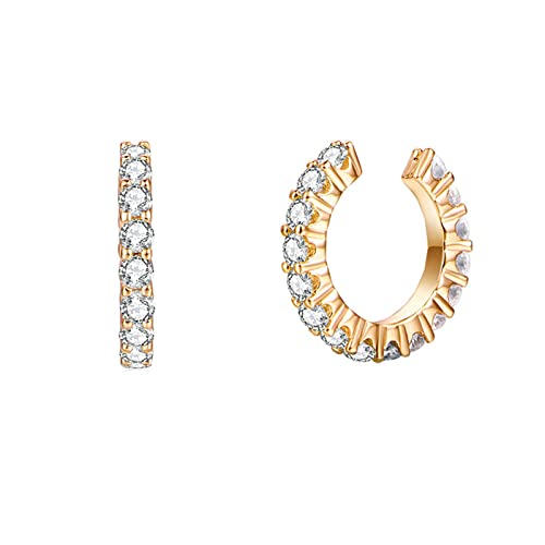 Lirzxin Gold Ohrringe Damen 585 Echtgold, Ohr Cuff Nicht Durchdringend Klassisch Rund Moissanit Hochzeit Ohrringe für Braut Gelbgold von Lirzxin