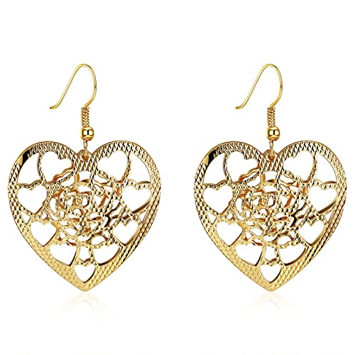 Lirzxin Gold Ohrringe Damen 585 Echtgold, Ohrhänger Damen Hohl Herz Blume Ohrringe Hochzeit für Frauen Gelbgold von Lirzxin
