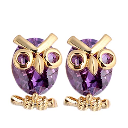 Lirzxin Gold Ohrringe Damen 585 Echtgold, Ohrstecker Damen Eule Form mit Oval Amethyst Ohrringe Geburtstag für Braut Gelbgold von Lirzxin