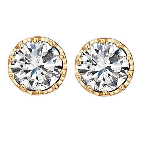 Lirzxin Gold Ohrstecker 585 Echtgold, Elegante Ohrringe Damen Klassisch Rund Moissanit mit 9mm Hochzeit Ohrringe für Braut Gelbgold von Lirzxin