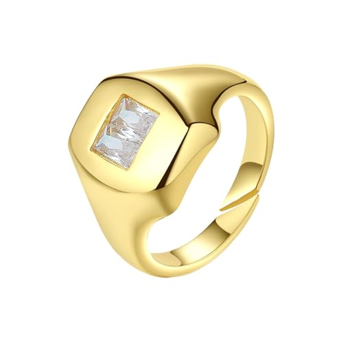 Lirzxin Gold Ring 585 14 Karat, Trauringe Für Damen Herren Verstellbar Offen Geometrisch Design mit Rechteckig Moissanit Eheringe Hochzeitsringe Gelbgold Große 58 (18.5) von Lirzxin