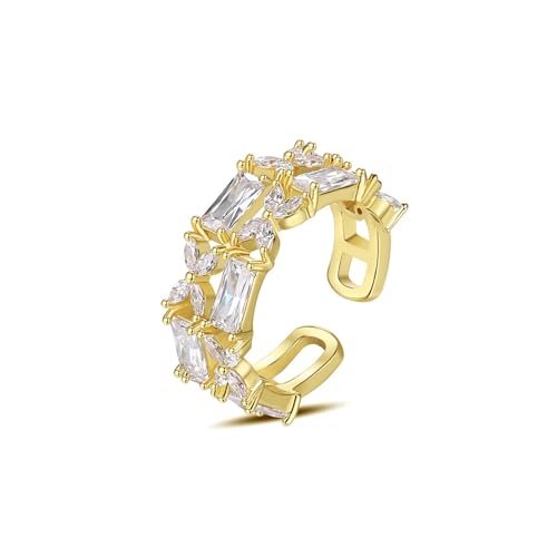 Lirzxin Goldring Damen 585 14 Karat, Verlobungsring Frauen Verstellbar Offen Hohl Schmetterling Rechteckig Moissanit Eheringe Gelbgold Große 65 (20.7) von Lirzxin