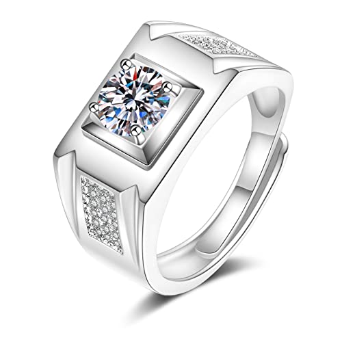 Lirzxin Goldring Herren 750 Echtgold 18 Karat, Ehering Herren Verstellbar Breit Siegelring mit 4 Krappen Rund Erstellter Diamant Verlobungsringe Trauringe Weißgold Gr. 62 (19.7) von Lirzxin